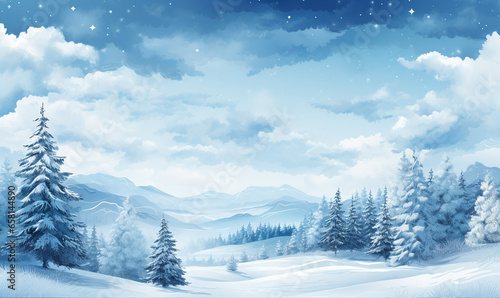 Winter landscape background. white and blue tone © Mangsaab