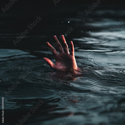 Hand in water of drowning person