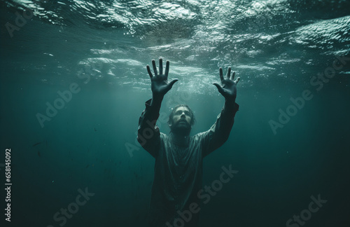 Person, man under water, sinking, life or death situation