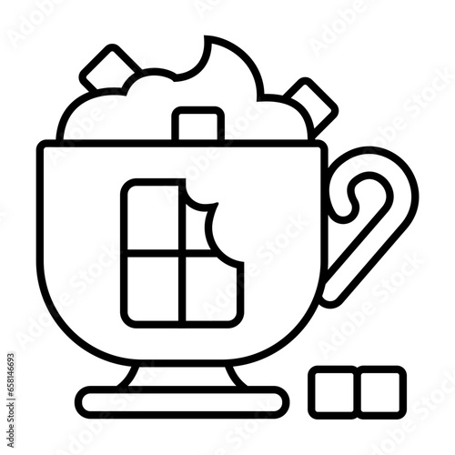 Glass of coffee with cream dessert, marshmallow and chocolate icon - Coffee Shop Lineal