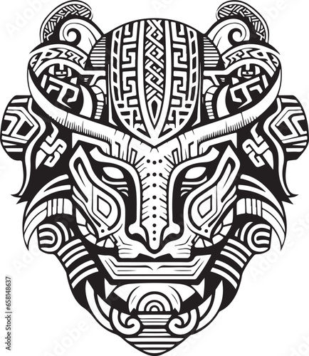 Vector ornamental ancient wolf, dog head illustration. Abstract historical mythology dog or wolf head logo. Good for print or tattoo