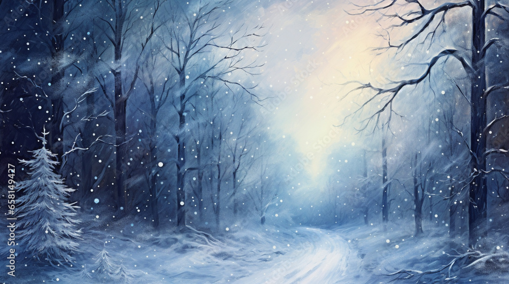 Frosty forest in the morning landscape. - obrazy, fototapety, plakaty 