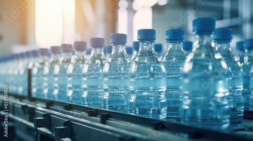 Drinking water are bottled in plastic bottles in a clean factory. Generative Ai