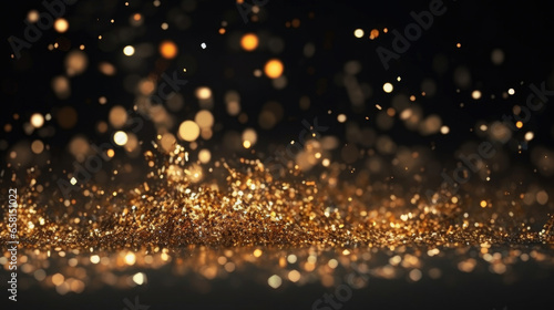 Gold sparkle stars background with bokeh glitter explosion on a black background. Generative Ai