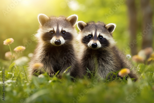 a pair of cute raccoons