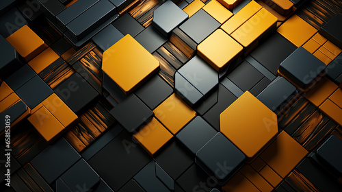Fototapeta Naklejka Na Ścianę i Meble -  Grey and Yellow Random 3d Wooden Cubes or Blocks Wall Pattern Background