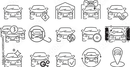 Set of car related vector line icons. In very high quality. Black.