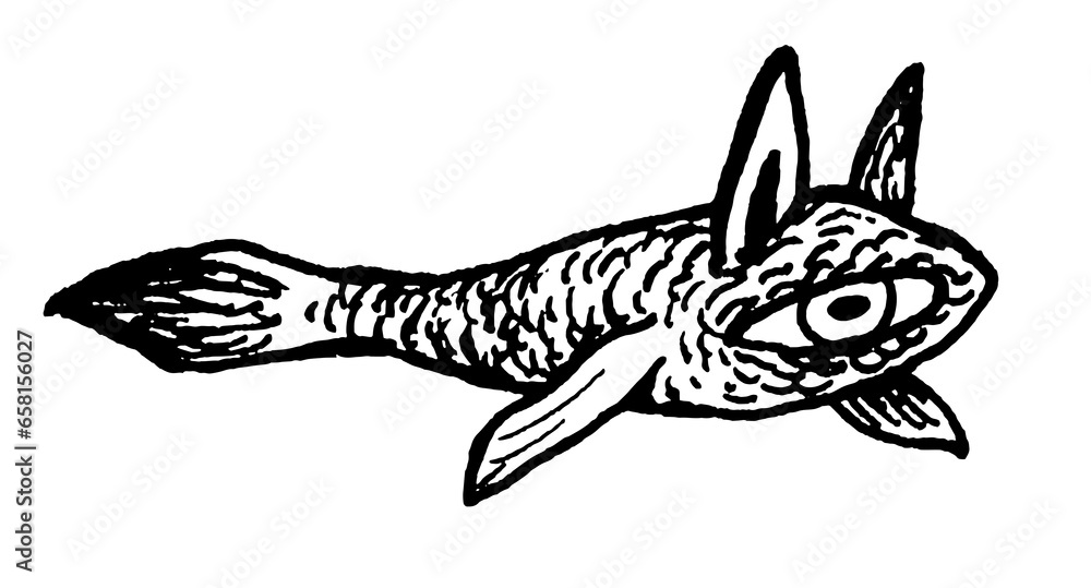 Cat Fish human eye cartoon tattoo print stamp Cat Fish human eye cartoon tattoo print stamp