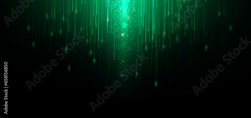 Abstract elegant green glowing line with lighting effect sparkle on black background. Template premium award design.