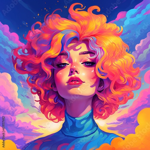 Sexual beautiful woman modern digital Artwork. Surreal vivid portrait of a young woman abstract painting illustration for printing on fabric or paper, poster or wallpaper, house decoration © Happy Lab