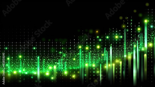 Beams of Green Light Abstract Analytics Chart Pattern Trending Upwards Against an Inky Black Background