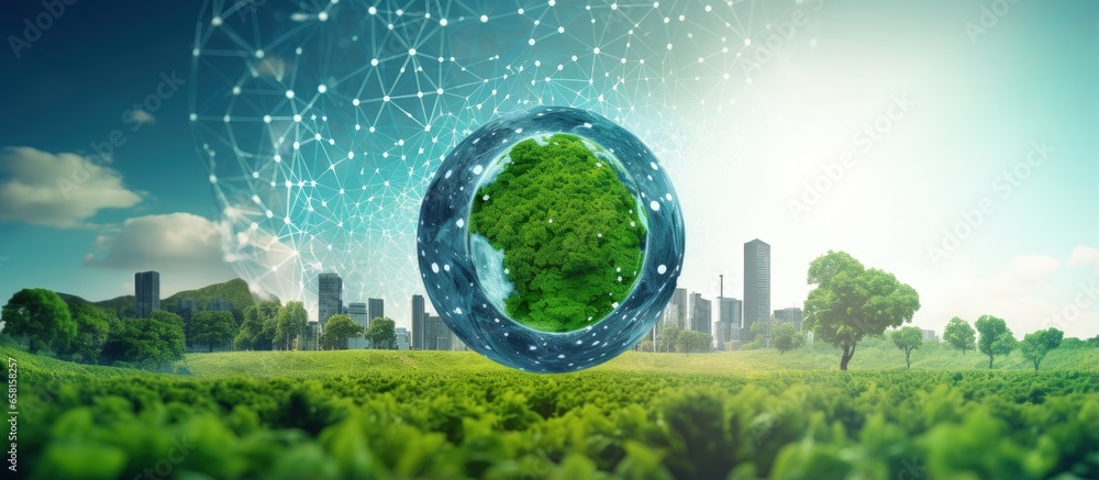 Environmentally friendly business concept with connected icon relating to protection and sustainability Environmentally friendly business concept with connected icon relating to protection and sustainability