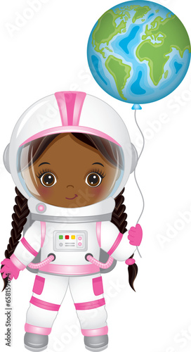 Vector Cute Little Black Girl Astronaut