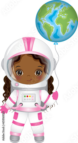 Vector Cute Little Black Girl Astronaut