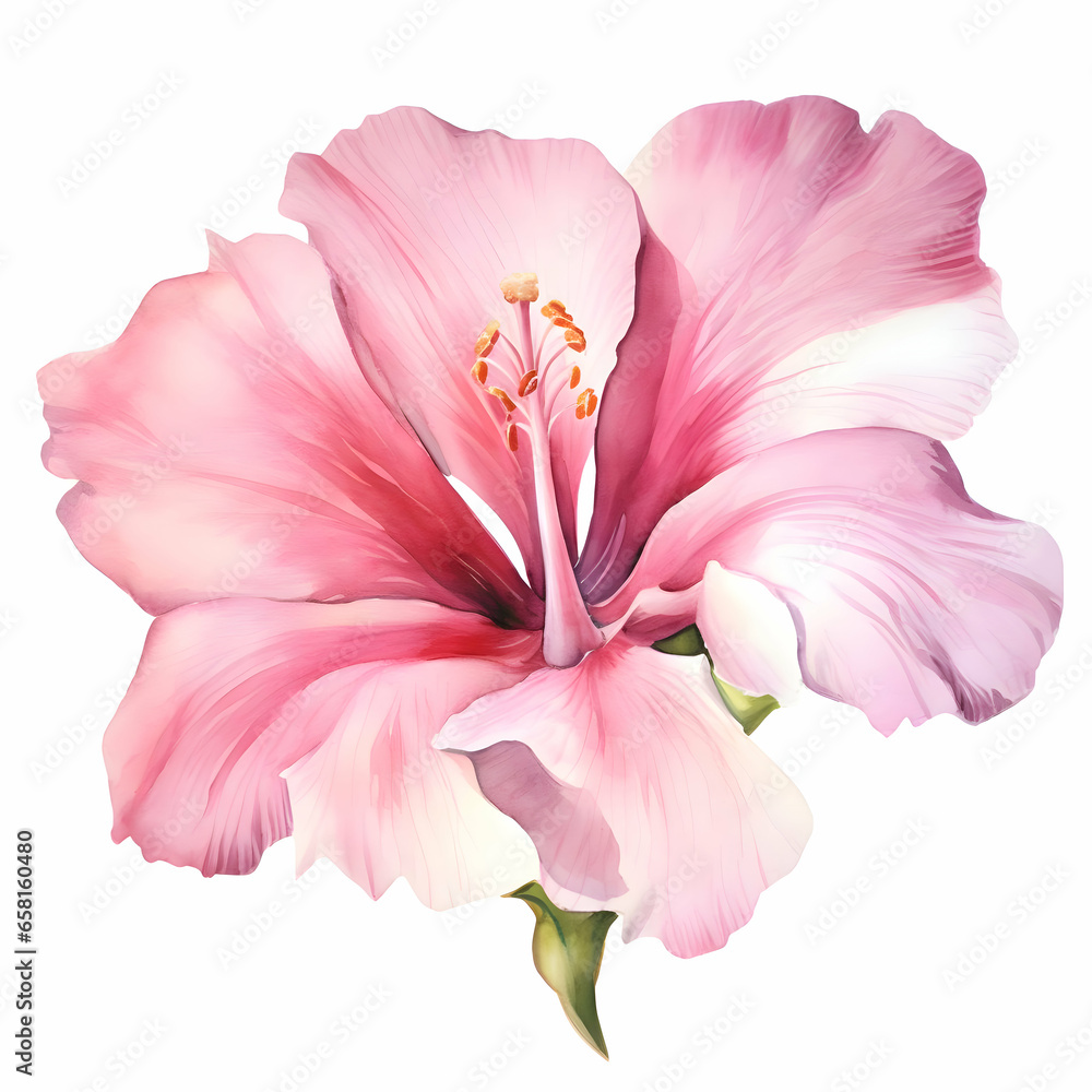 Isolated watercolor huge pink flower on a white background. High-resolution