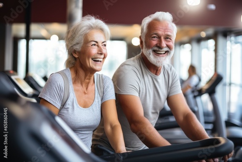 Senior couple at gym, healthy lifestyle for mature people concept.