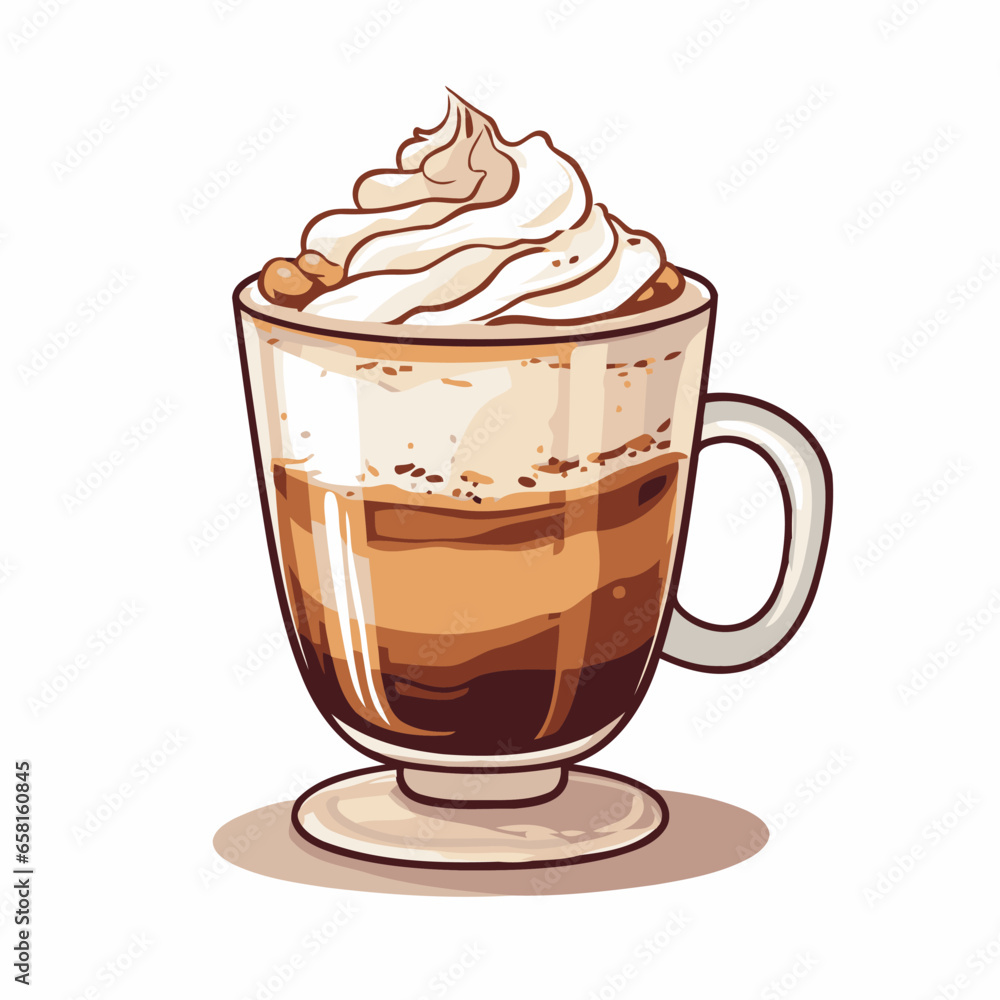 Coffee with whipped cream in a cup. Vector illustration. Coffee with whipped cream in a cup. Vector illustration.