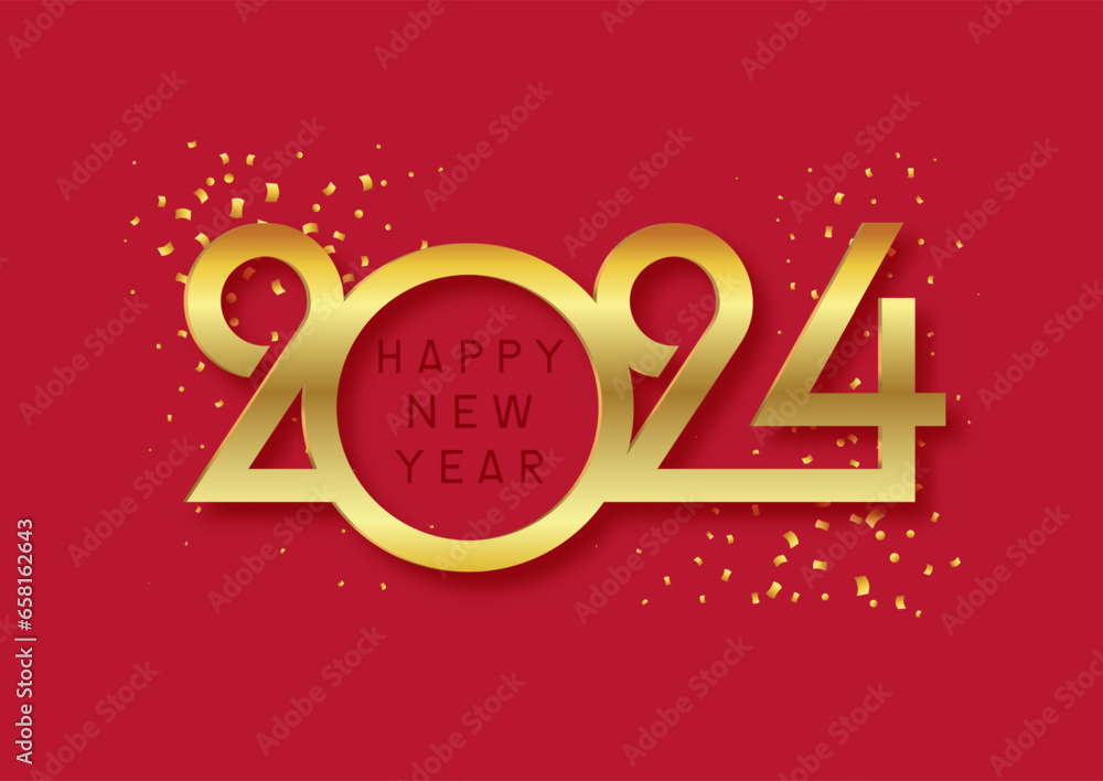 Red and gold Happy New Year background with confetti design Red and gold Happy New Year background with confetti design