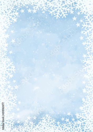 Christmas background with a decorative snowflake and stars border
