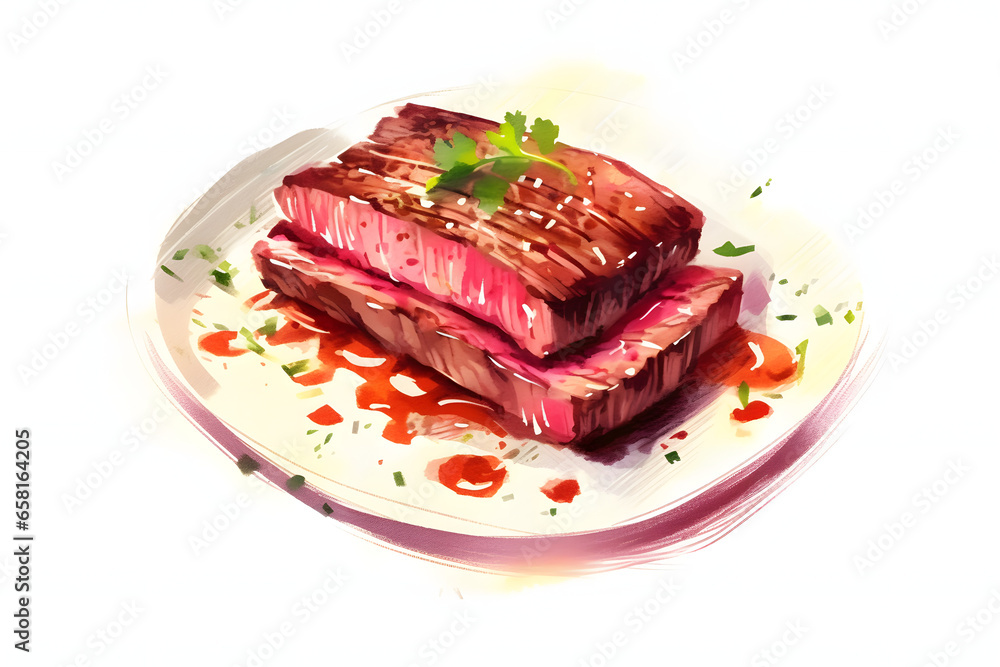 delicious grilled steak illustration style delicious grilled steak illustration style