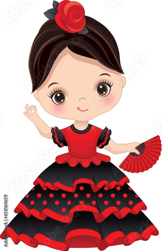 Vector Cartoon Image of Little Girl Dancing Flamenco
