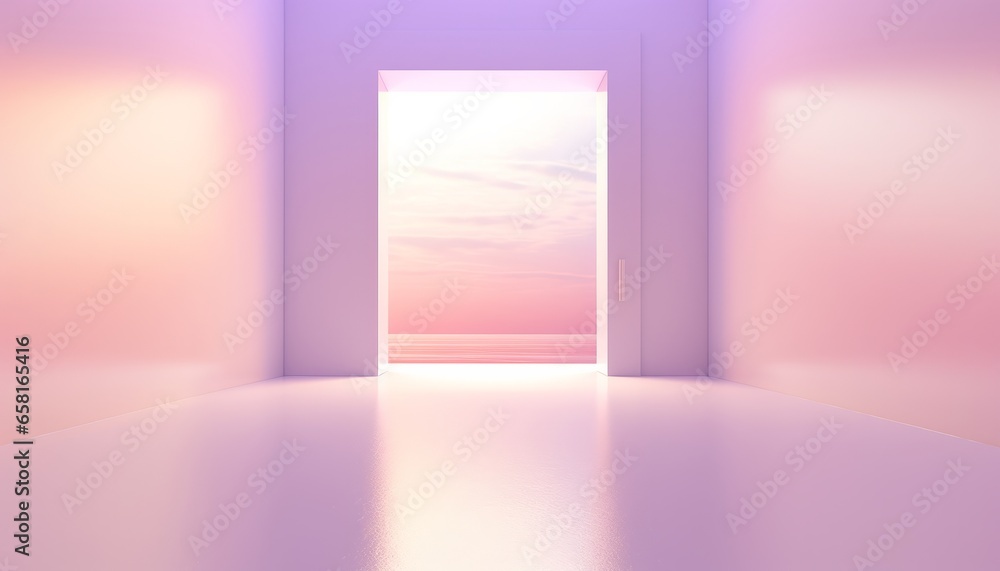 Dreamy Pink and Purple Room with Enchanting Doorway, Abstract Background with Copy Space Dreamy Pink and Purple Room with Enchanting Doorway, Abstract Background with Copy Space