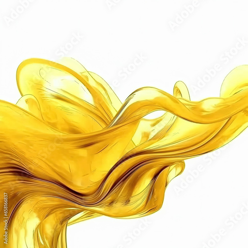 Golden Liquid Oil Splashing Over on White Background