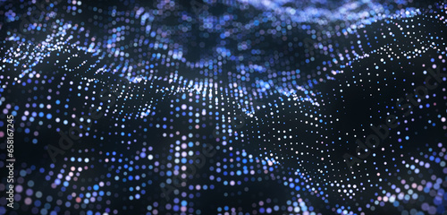 Wave of dots. Gradient wavy background. Abstract cyber backdrop of points. 3d rendering