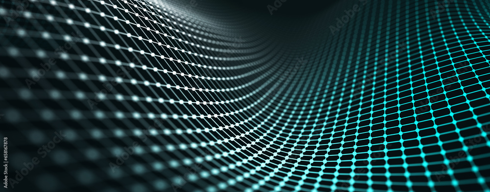 Wave of dots and lines. Network of dots. Smooth wave. Abstract gradient background. 3d rendering illustration