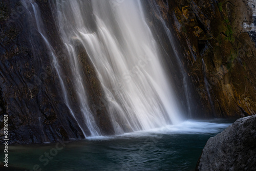 Photograph of the textures of a waterfall.