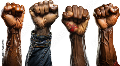 Black arms with clenched fist in the air © Farantsa