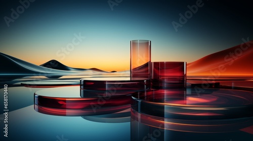abstract 3d rectable cubic form shiny and reflect material modern backdrop template showcase with background of beautiful nature scenery color tone