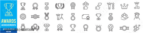 Awards Achievements line icon Editable stroke set Vector illustration.