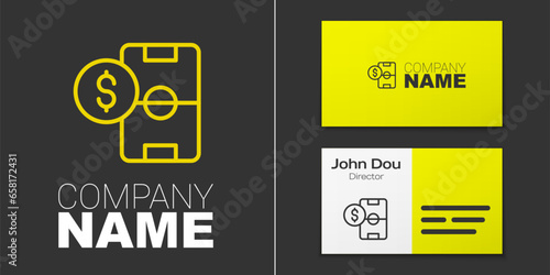 Logotype line Soccer football betting money icon isolated on grey background. Football bet bookmaker. Soccer betting online make money. Logo design template element. Vector