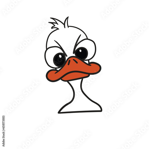 Hand-drawn cartoon angry duck face on a white background.
