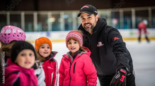 Beginners follow ice skating instructor's lead photo