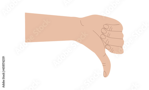 Dislike hand gesture ,Vector illustration in flat style on white background ,disagree , negative gest , unlike for different design uses.
