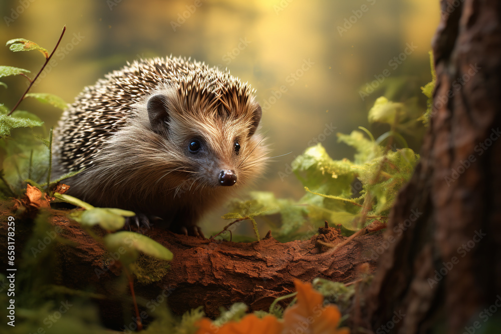 Image of a hedgehog in the forest, Wildlife Animals., Generative AI, Illustration. Image of a hedgehog in the forest, Wildlife Animals., Generative AI, Illustration.