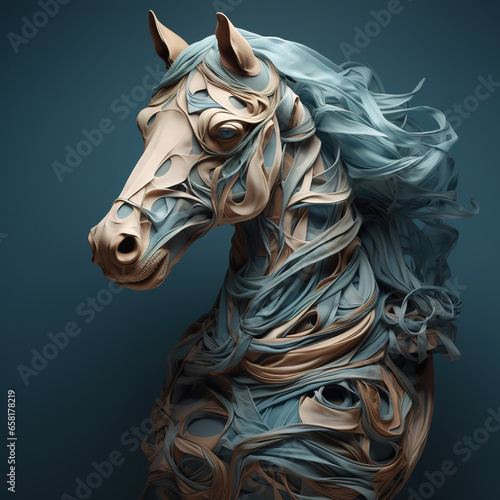 Image of a horse head made from wrinkled cloth. Animals., Illustration, Generative AI.