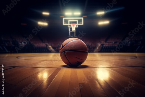 Basketball Ball in Open Court with Dynamic Action, Vibrant Colors, and Copy Space