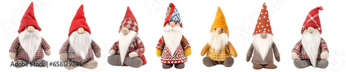 Set of Scandinavian Christmas gnomes isolated on transparent background, generative AI.