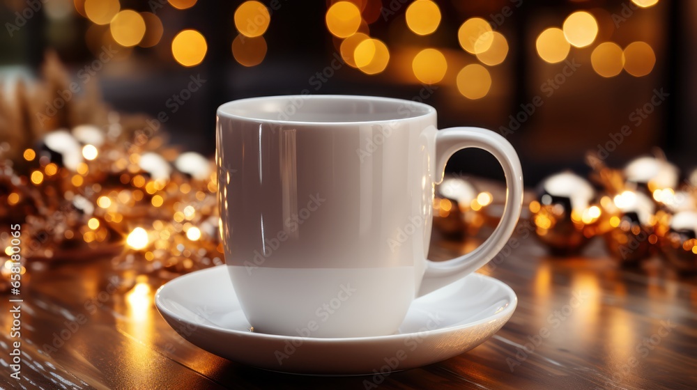 Obraz premium A close-up shot of a blank white 11 oz coffee mug mockup