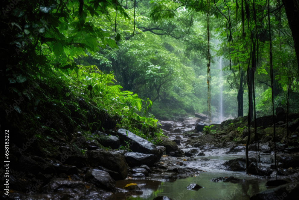 Tropical Paradise: Lush Jungle and Rainfall