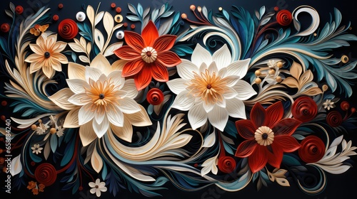 floral pattern, Beautiful abstract white and red floral wallpaper design, generative ai