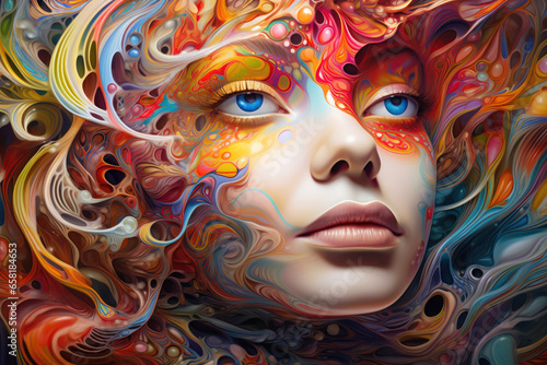 Colorful Visions: A Woman's Face in Lucid Abstraction