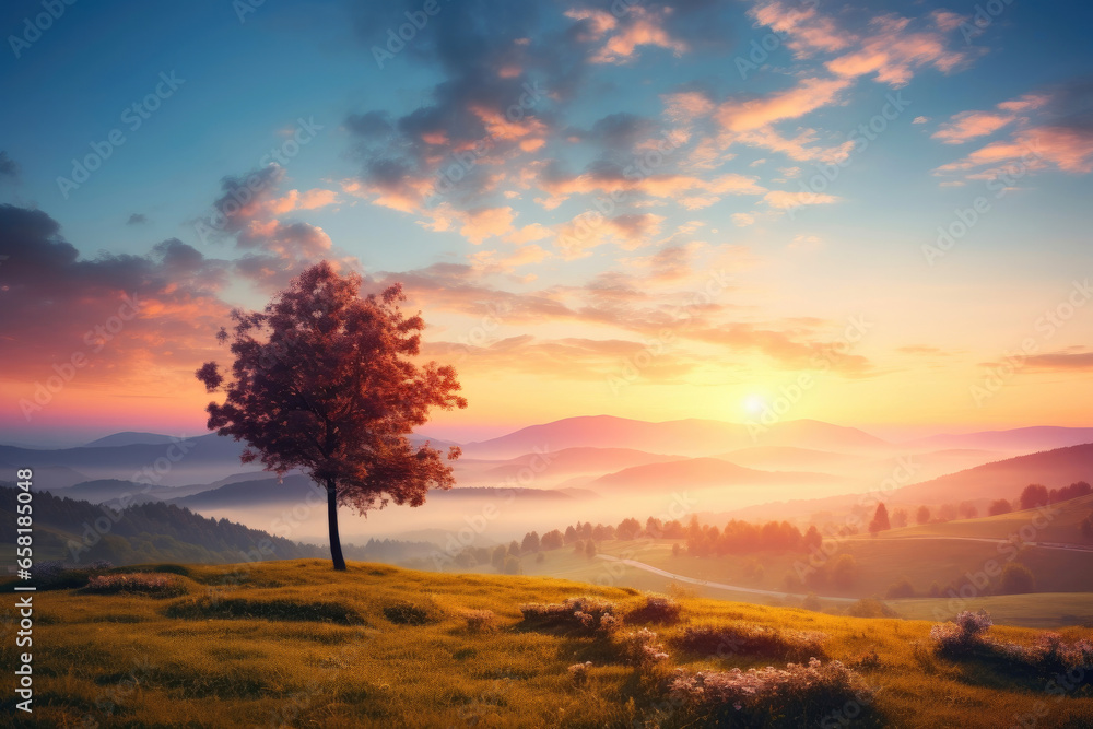 Morning Glow: Peaceful Landscape at Dawn