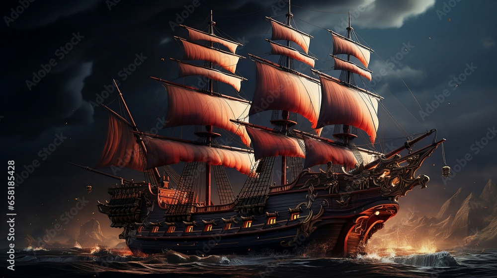 photograph of a pirate ship, Digital art - Generative AI