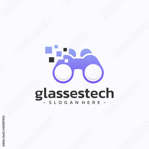 Binoculars tech logo design vector.