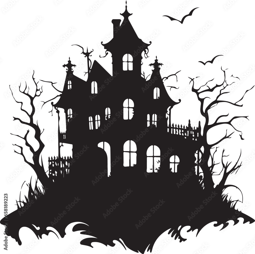 Haunted House silhouette vector scary halloween house illustration isolated on white background 