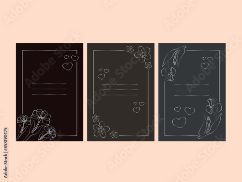Three rectangular postcards with a place for text with silver decoration